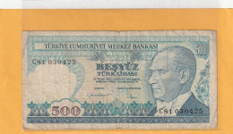 TURKIYE CUMHURIYET MERKEZ BANKASI . 500 LIRA . 14 OCAK 1970  . N°  C81 030425 .  2 SCANNES  .  BILLET USITE - Turquia