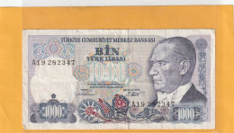 TURKIYE CUMHURIYET MERKEZ BANKASI . 1.000 LIRA . 14 OCAK 1970  . N°  A19 282347 .  2 SCANNES  .  BILLET USITE - Turquie