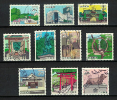 JAPAN 2023 EDO TOKYO SERIES PART III 84 YEN COMP. SET OF 10 ,CAT,TEMPLE,OX,DUCK,MASK,ARCHITECTURE,USED (**) - Usados