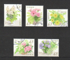 JAPAN 2022 SPRING GREETINGS GARDENING FLOWERS 63 YEN COMP. SET OF 5 STAMPS USED (**) - Usati