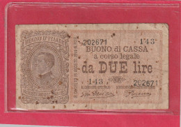 BUONO DI CASSA A CORSO LEGALE DA 2 LIRE . DECRETO 18 -8-1914  .  .  2 SCANNES  .BILLET USITE - Buoni Di Cassa