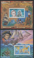 Djibouti 1980 James Cook 2 S/s Imperforated, Mint NH, History - Transport - Various - Explorers - Ships And Boats - Maps - Esploratori