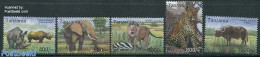 Tanzania 2002 Large Animals 5v, Mint NH, Nature - Animals (others & Mixed) - Cat Family - Elephants - Rhinoceros - Tanzanie (1964-...)