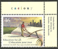 Canada Frontier College Frontière Education  Livre Book Charrue Plough MNH ** Neuf SC (C18-10htc) - Unused Stamps