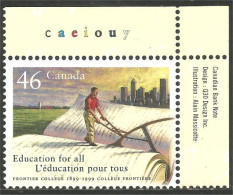 Canada Frontier College Frontière Education  Livre Book Charrue Plough MNH ** Neuf SC (C18-10htc) - Nuovi