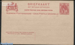 Netherlands 1905 Reply Paid Postcard, 5c, 5 Address Lines, 13.5-8.5mm Between 3rd,4th,5th Line On Reply Card, Unused P.. - Storia Postale