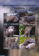 Guyana 2014 Endangered Animals 6v M/s, Mint NH, Nature - Animals (others & Mixed) - Cat Family - Sea Mammals - Wild Ma.. - Guiana (1966-...)