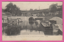 D75 - PARIS (XIX) - LE CANAL SAINT MARTIN ET LE ROND POINT DE LA VILLETTE - Lavandières - Pêcheurs - Péniches - Arrondissement: 19