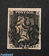 Great Britain 1840 Penny Black, Used, On Piece Of Paper, Used Or CTO - Gebruikt