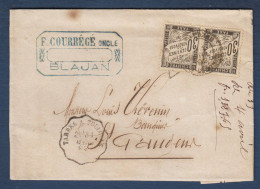 Haute Garonne - Paire 30c Taxe ( 1 Déf. ) Sur Lettre De Blajan Pour St Gaudens - 1859-1959 Covers & Documents