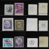 USA United States 6 Stamp With 3 Different Perfin M (circle) By State Of Michigan Lochung Perfore - Perforés