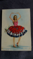 CARTE  BRODEE FOKLORE FOLKLORIQUE ESPAGNE ESPAGNOLE DANSEUSE CALECHE PRAT 49 1975 - Bestickt