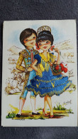 CARTE  BRODEE FOKLORE FOLKLORIQUE ESPAGNE ESPAGNOLE COUPLE DESSIN ISABEL 42 ANDALUCIA ED ALCALA - Ricamate