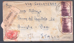 RARA LETTERA RACCOMANDATA SPEDITA DA BUENOS AIRES A BISCEGLIE NEL 1946 - CON TESTO INTERNO (LET 106) - Marcofilía