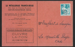 Carte La Metallurgie Franco-Belge Avec Timbre Préoblitéré Yvert N°106 - 1953-1960