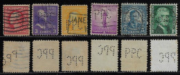 USA United States 1902/1973 6 Stamp Of 2 Different Perfin PPC By The Parker Pen Company From Janesville Lochung Perfore - Perfin