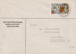 1941 Schweiz, Zum:CH253, Mi:CH 398, 750 Jahre Stadt Bern, NATURFORSCHENDE GESELLSCHAFT SOLOTHURN - Lettres & Documents