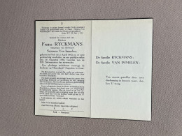 RYCKMANS Frans °PERK 1892 +PERK 1956 - VAN IMMELEN - Todesanzeige