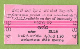 CEYLON / SRI LANKA , ELLA ,  TICKET DE FERROCARRIL , TREN , TRAIN , RAILWAYS - Monde