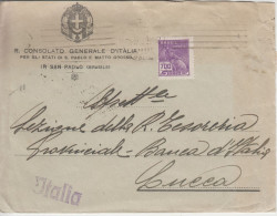 Consolato Generale D'Italia, Sao Paolo, Brasil, Marzo 1932 - Lettera A Lucca, Sezioni Riunite - Storia Postale