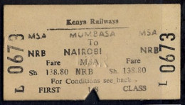 KENYA , MOMBASA - NAIROBI   , TICKET DE FERROCARRIL , TREN , TRAIN , RAILWAYS - Mundo