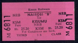 KENYA , NAIROBI - KISUMU  , TICKET DE FERROCARRIL , TREN , TRAIN , RAILWAYS - Monde