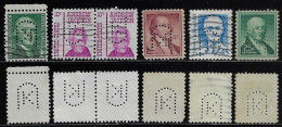 USA United States 1908/1986 6 Stamp With Perfin UK By University Of Kansas From Lawrence Lochung Perfore - Perforés