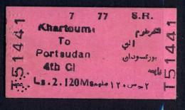 SOUDAN / SUDAN , KHARTOUM - PORT SUDAN , TICKET DE FERROCARRIL , TREN , TRAIN , RAILWAYS - Monde