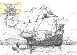LA GRANDE HERMINE - JACQUES QUARTIER   - MARINES D'ETIENNE BLANDIN Avec Son Timbre - Segelboote