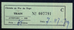 CHEMIN DE FER DU TOGO ,  AVEPOZO , TICKET DE FERROCARRIL , TREN , TRAIN , RAILWAYS - World