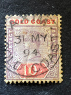 GOLD COAST SG 23  10s Dull Mauve And Red  FU - Goldküste (...-1957)