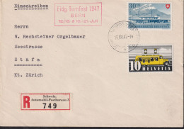 1947 Schweiz, R-Brief  Zum:CH 276+B37,Mi:CH 311ll+483,Station Flüelen, Automobilpost Stempel: Eidg. Turnfest 1947, Bern - Storia Postale