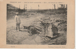 AA+ 14-(55) VERDUN 1917 - SUR LA ROUTE MARMITEE , VL'A L'PINARD QUI S'DEBINE - CHEVAL ET CHARGEMENT A TERRE - War 1914-18