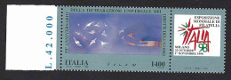 Italia 1998; “Italia ‘98” Giornata Diritti Dell’ Uomo, Congiunta ONU: Francobollo Con Appendice, Prezzo Foglio Sul Bordo - 1991-00: Mint/hinged