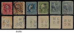 USA United States 1908/1965 6 Stamp With Perfin US/MC By United Shoe Machinery Company lochung Perfore Double - Perforés