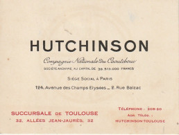 AA+ 36 - HUTCHINSON - COMPAGNIE NATIONALE DU CAOUTCHOUC ( PARIS ) - CARTE DE VISITE SUCCURSALE DE TOULOUSE - Cartes De Visite