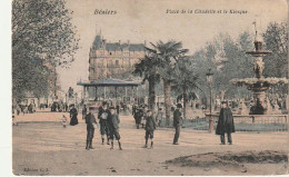 AA+ 47-(34) BEZIERS - PLACE DE LA CITADELLE ET LE KIOSQUE - ANIMATION - CARTE COLORISEE - Beziers