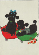 AA+ 50- CARTE FANTAISIE COUPLE DE CHIENS CANICHES TISSU FEUTRINE  - ILLUSTRATEUR - Cani