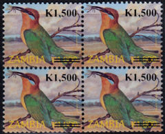 D0315 ZAMBIA 2009, SG1057, K1,500 Surcharge On K1,800 Small Format Birds,   MNH Block Of 4 - Zambia (1965-...)