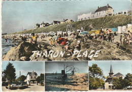 AA+ 60-(44) THARON PLAGE - CARTE COULEURS MULTIVUES : PLAGE , JARDIN ET POSTE , COUCHER DE SOLEIL AUX PECHERIES , EGLISE - Tharon-Plage