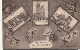 AA+ 66-(51) BON SOUVENIR DE REIMS - CARTE FANTAISIE MULTIVUES - DECOR FLORAL ET OISEAUX - Reims