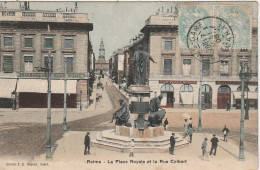 AA+ 66-(51) REIMS - LA PLACE ROYALE ET LA RUE COLBERT - ANIMATION - CARTE COLORISEE - Reims