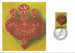 LIECHTENSTEIN. MAXICARD FIRST DAY. ALPINE DAIRY FARMING IMPLEMENTS. DECORATIVE HEART FORT THE DRIVING OF CATTLE. 1980 - Cartas Máxima