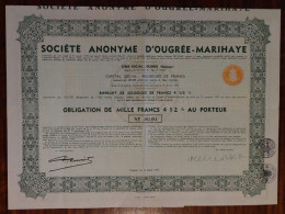 België -Belgique - Société Anonyme D'Ougrée-Marihaye Obligation 1000 Francs 1937 Ougrée - Autres & Non Classés