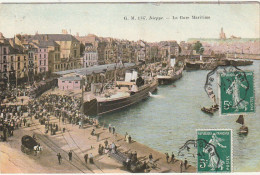 AA+ 102-(76) DIEPPE - LA GARE MARITIME - VUE GENERALE - ANIMATION - NAVIRES VAPEUR - CARTE COLORISEE - Dieppe