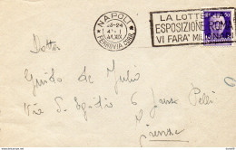 1941  LETTERA CON ANNULLO NAPOLI + TARGHETTA LA LOTTERIA ESPOSIZIONE ROMA - Storia Postale