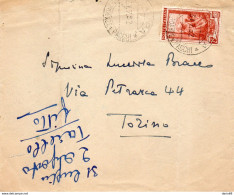 1952 LETTERA CON ANNULLO  MATERA + TORINO  + TARGHETTA CONSUMATE ARANCE SICILIANE - 1946-60: Poststempel