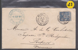 Un Timbre 15 C Type Sage   Sur Enveloppe S.C   Cachet  Paris 1891 Place De La Bourse Destination Poitiers - 1877-1920: Période Semi Moderne