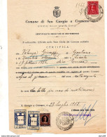 1955  CERTIFICATO CON MARCHE COMUNALI S. GIORGIO A CREMANO   NAPOLI - Erinnofilia