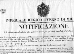 1844 MANIFESTO MILANO  TARIFFE SPEDIZIONI POSTALI FRA GLI STATI AUSTRIACI ED IL REGNO - Posters